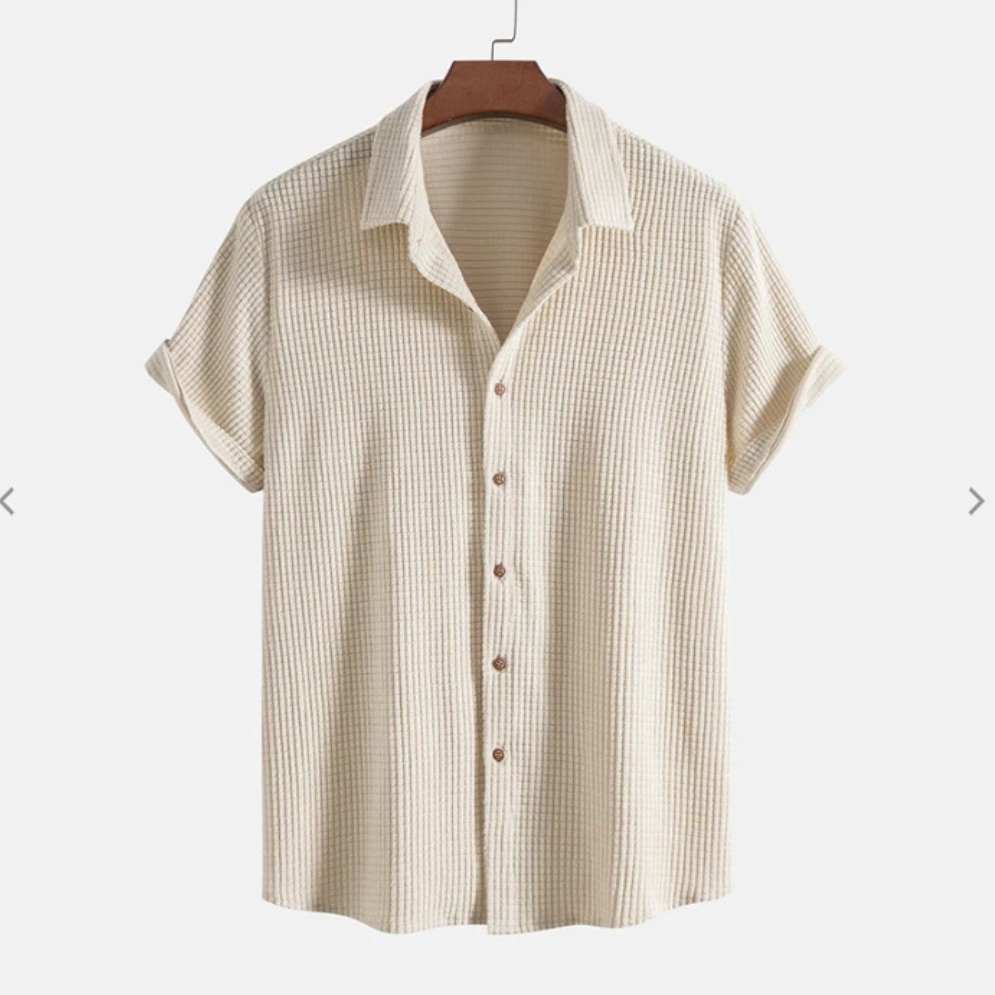 Camisa de playa holgada informal de un solo pecho de Color sólido de manga corta de verano para hombre