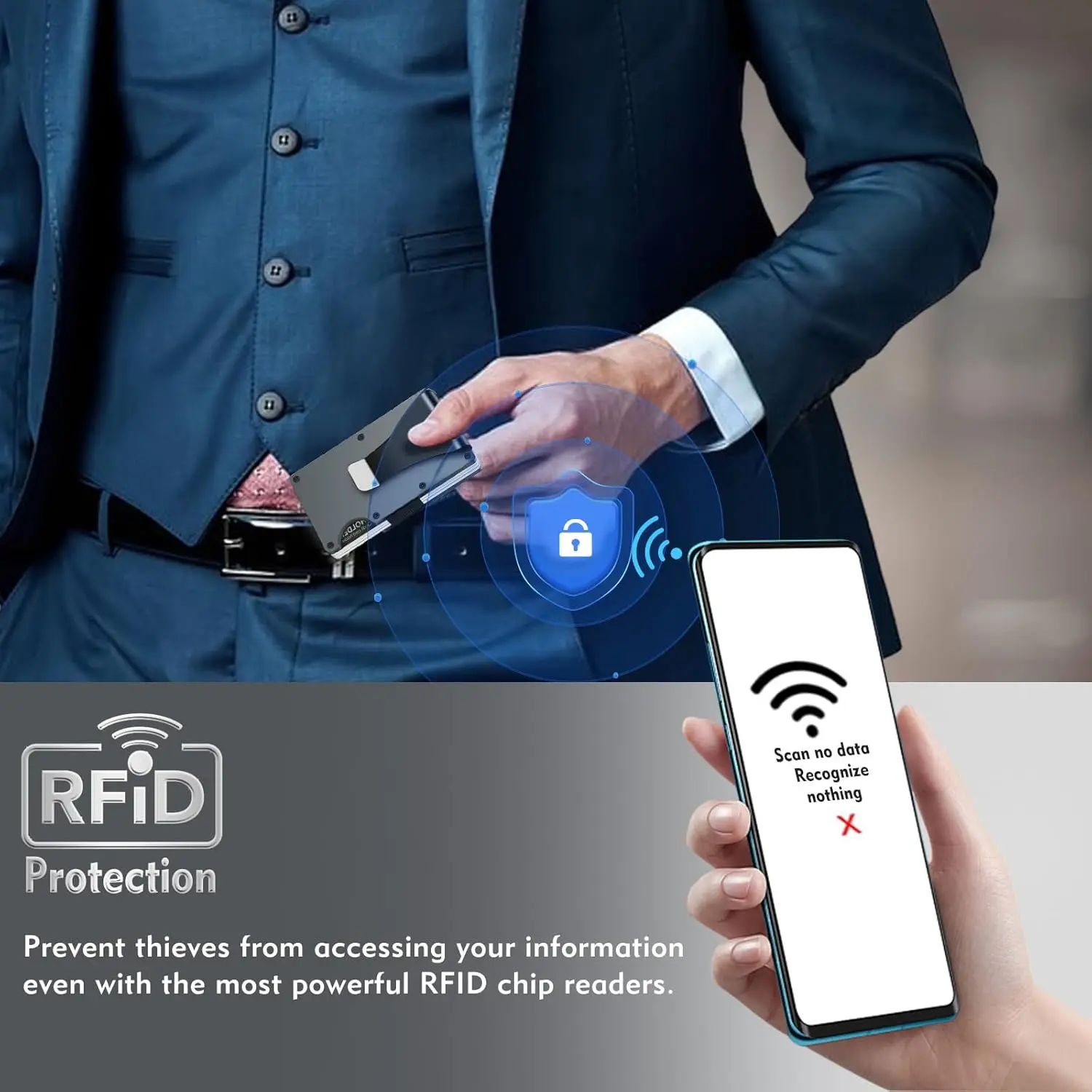 กระเป๋าสตางค์เรียบง่ายสำหรับผู้ชายและผู้หญิง - กระเป๋าสตางค์ RFID บาง, ป้องกันรอยขีดข่วน, ที่ใส่บัตรเครดิตและคลิปเงิน, ง่ายต่อการถอดเงินออก