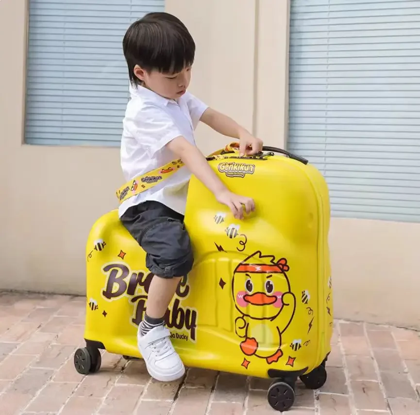 子供のための漫画のスーツケース、トロリーの荷物に乗るために座る、旅行バッグ、車輪付きの子供のスーツケース、ギフトローリングスーツケース、20/24インチ