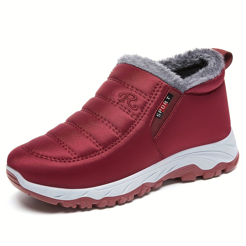 Botas de nieve forradas de lana para mujer, botines cálidos impermeables sin cordones, botas cortas térmicas para exteriores, Invierno