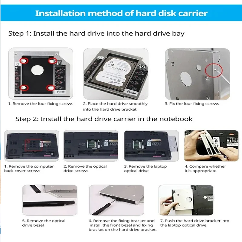 Adapter HDD SSD Caddy Interfejs SATA 3.0 Uchwyt dysku twardego laptopa 9,5/12,7 mm Uchwyt do wnęki optycznej CD DVD ROM