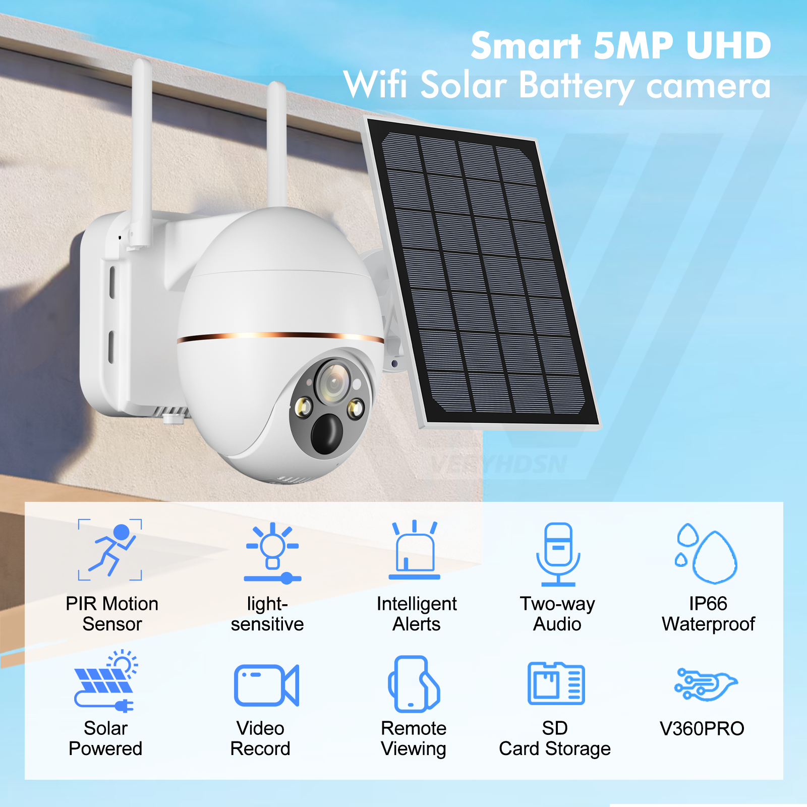 Cámara Solar WIFI de 5MP, batería de 8000mAh, cámaras IP de vigilancia PTZ, seguimiento humano PIR inalámbrico, CCTV HD, impermeable para exteriores, Zoom 5X