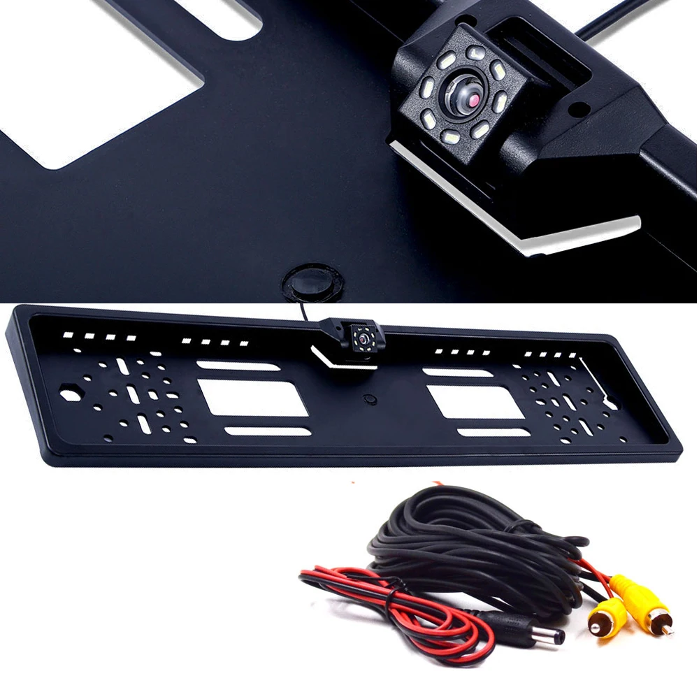 Cauda Porta de matrícula Frame, câmera de visão traseira, impermeável, visão noturna, Backup reverso, UE, europeu, 4, 8, 12 Luz LED