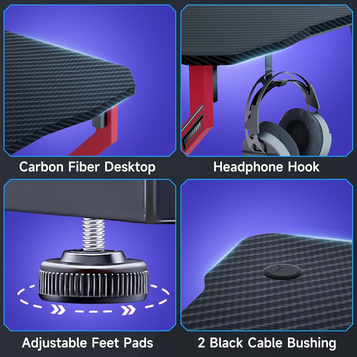 Mesa juego led-mesa comput adora deportes electrónicos ergonómica 100x60cm, marco z estable y fácil de ensamblar