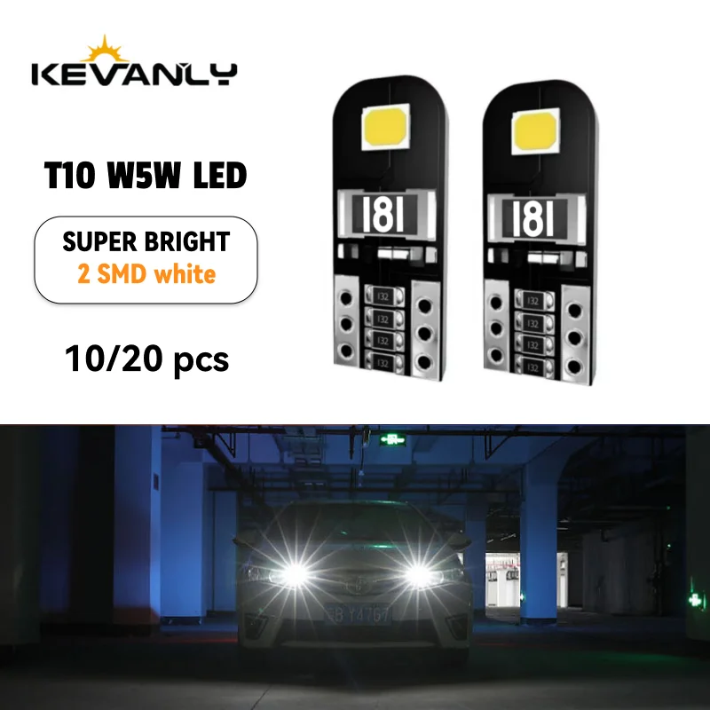 Ampoule LED pour voiture 10/20x T10 W5W, Signal lumineux Canbus 12V 6000K, claération automatique, cale latérale, feux de recul 2835 2SMD blanc sans erreur
