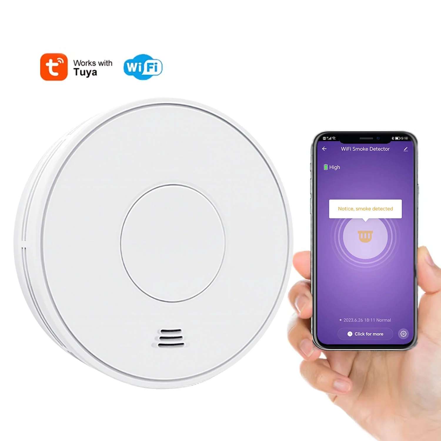 Rilevatore di fumo Tuya con batteria da 10 anni, allarme antincendio WiFi con l'app Tuya, conforme a EN14604, VS01W