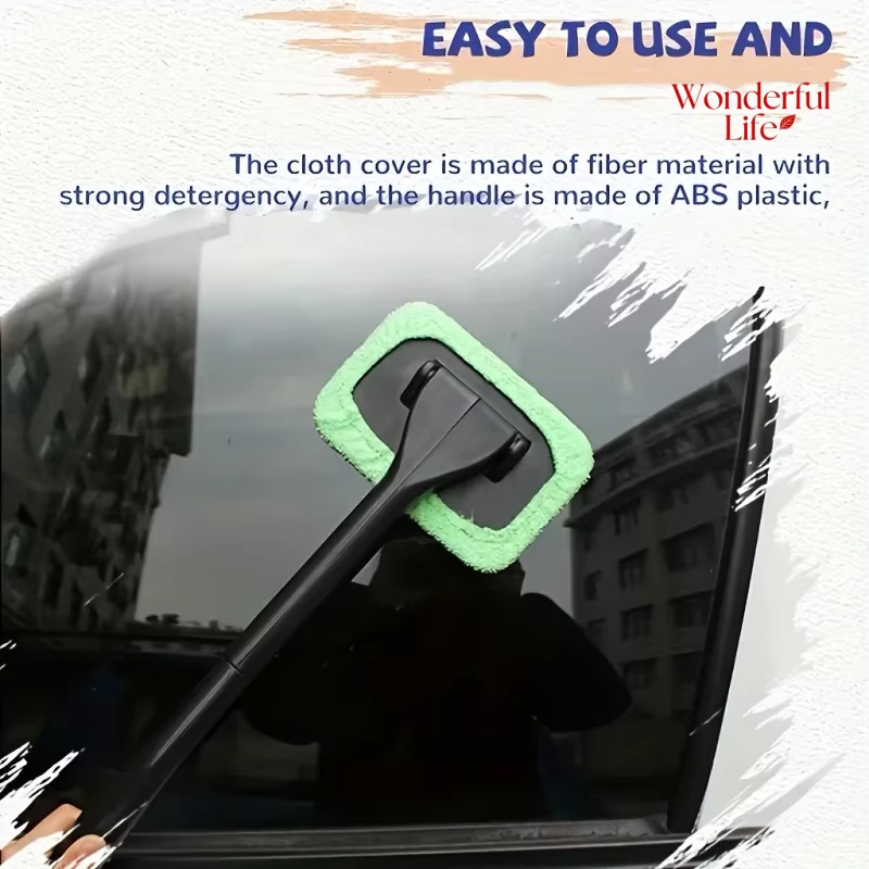 Car Window Cleaner Brush Kit Microfiber Windshield Cleaning Tool Auto Interior Glass Wash Wiper Long Handle Reusable Cloth Pad