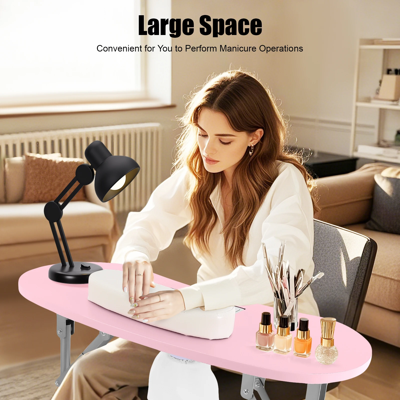 Tragbarer rosa Maniküretisch mit Nagelstaubsauger und wasserdichter Tragetasche, klappbarer Nageltisch für Schönheit, Nagelpflege