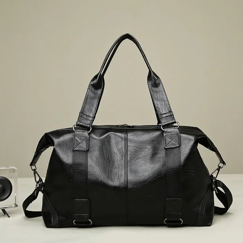 New Men's Business PU Travel Handbag Soft Leather Texture Shoulder Bag Sports TrainingLarge Capacity Handheld duffle bag bolsas