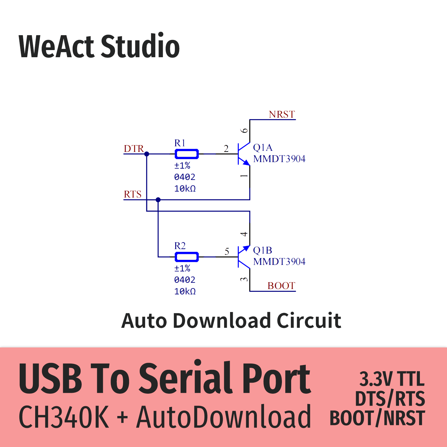 WeAct CH340K CH340 Модуль USB-Serial/TTL UART 3,3 В TTL Автоматическая загрузка