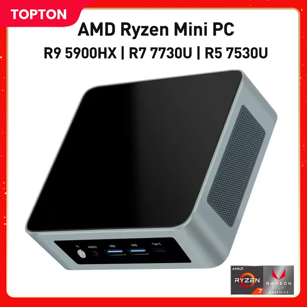 Topton D15 Neuer AMD Mini-PC Ryzen 9 5900HX R7 7730U R5 7530U 2xDDR4 NVMe 2xLAN Windows 11 Pro Mini-Gaming-Desktop-Computer WiFi6E