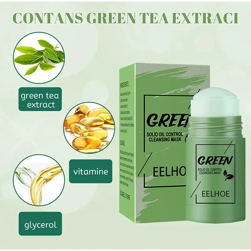 Mascarilla de limpieza facial, palo de té verde, película de barro de limpieza profunda, Control de aceite, elimina puntos negros, poros, reducción, belleza, juego de piel para viajes