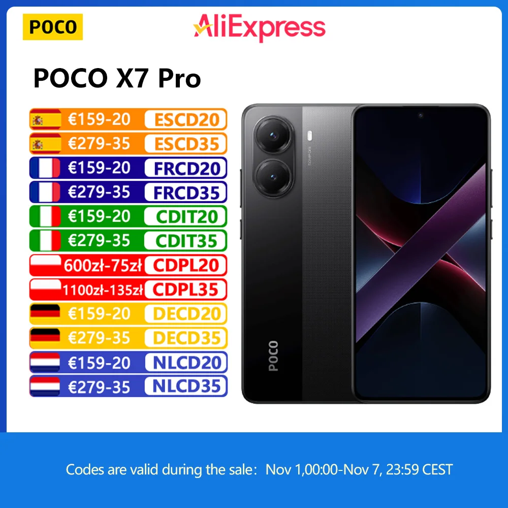 Poco X7 Pro 5g, Nfc, Dimensity 8400-Ultra, 50 Mp camera, 1,5K 120 Hz Crystalres Amoled-scherm, Oplader niet inbegrepen