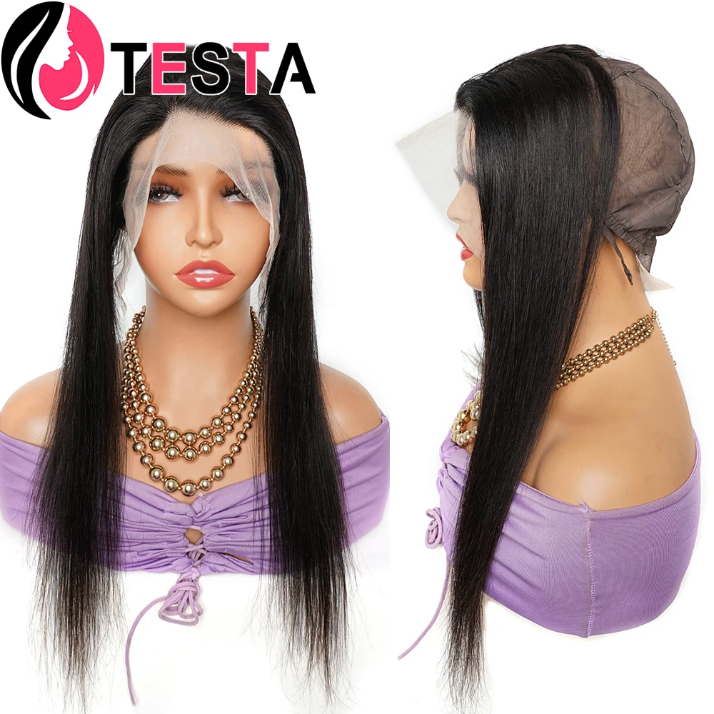 13x4 peruca frontal de renda transparente para perucas de cabelo humano indiano remy cabelo pré-arrancado linha fina natural em linha reta 10-18 polegadas