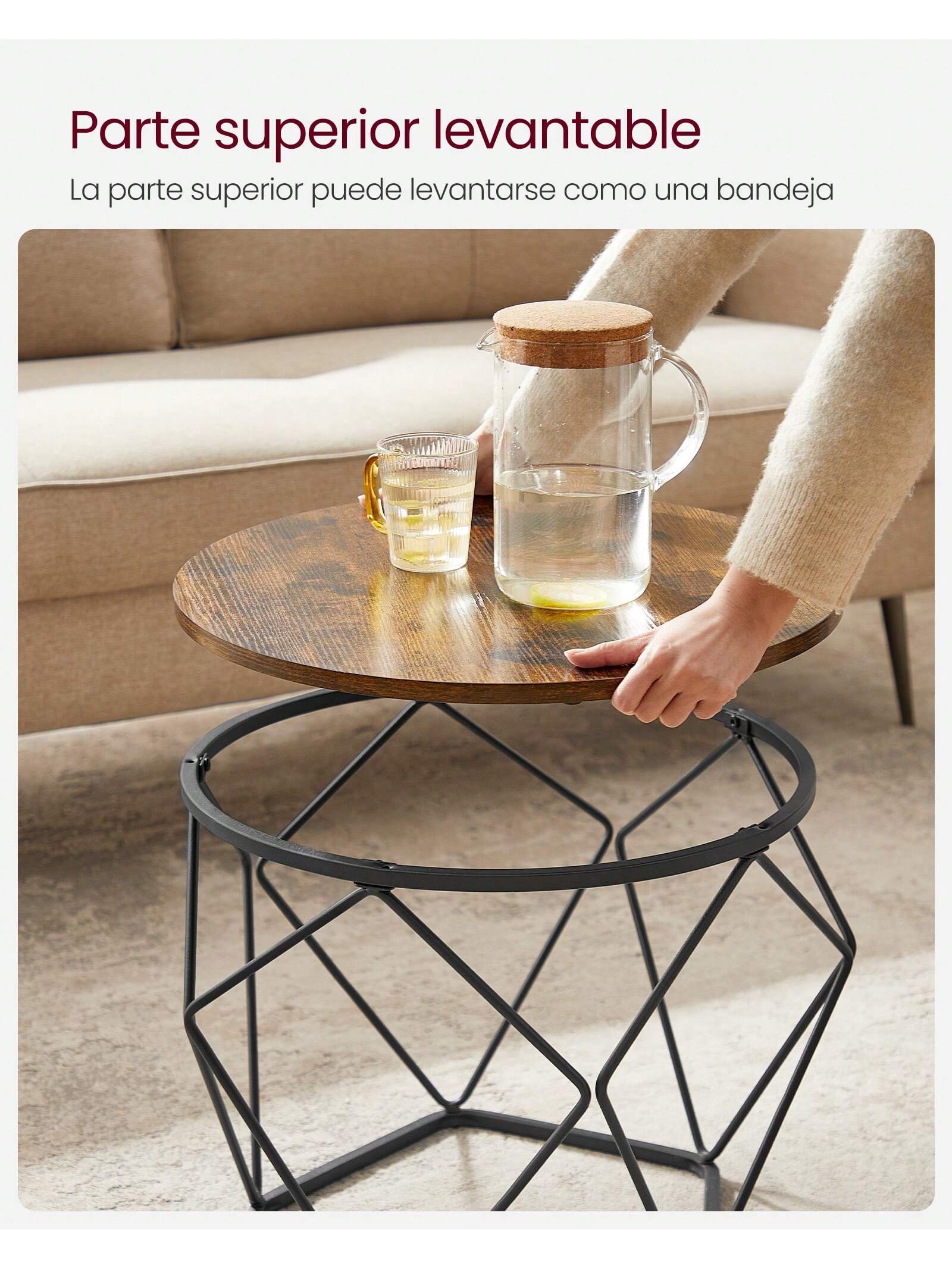 VASAGLE-Juego de 2 mesas de café, marco de acero robusto Ideal para sala de estar, dormitorio. Marrón rústico/negro