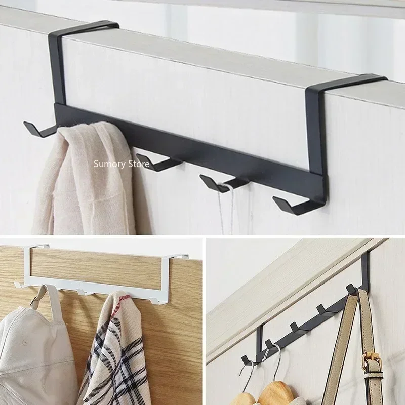 Appendiabiti sopra la porta 5 ganci Organizzatore domestico Appendiabiti in metallo Appendiabiti in stoffa Appendiabiti per cappelli Accessori per la cucina del bagno