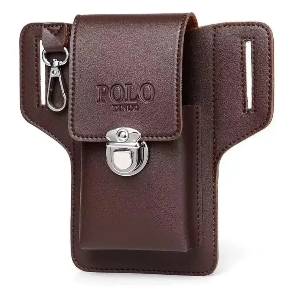 PU Men's Belt Leather Case High Quality Solid color Phone Waistpack Vintage Leather Bag