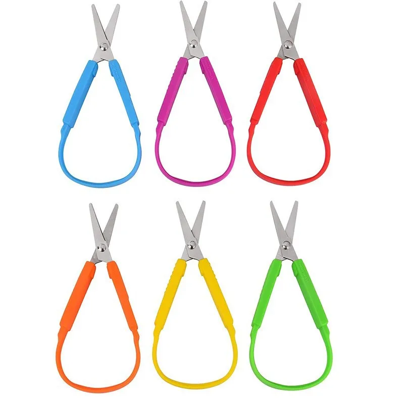 3pcs Mini Loop Scissors, 5.3 Inches Colorful Looped Scissor, Adaptive Design, Right and Lefty Support, Easy-Open Squeeze Handles