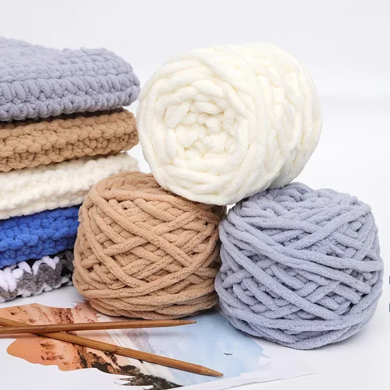 100g/ball Chenille ถักเส้นด้าย Soft Ice Strip Line เส้นด้ายฝ้าย DIY เส้นด้ายขนสัตว์สําหรับถักมือผ้าพันคอขนสัตว์หนาขายส่ง