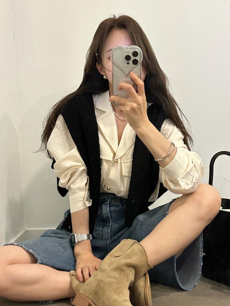 Vintage Sle Women's Loose Fit Shirt Autumn Season French Sle Long Sleeve Casual Top Elegant Personali Suit Collar Design