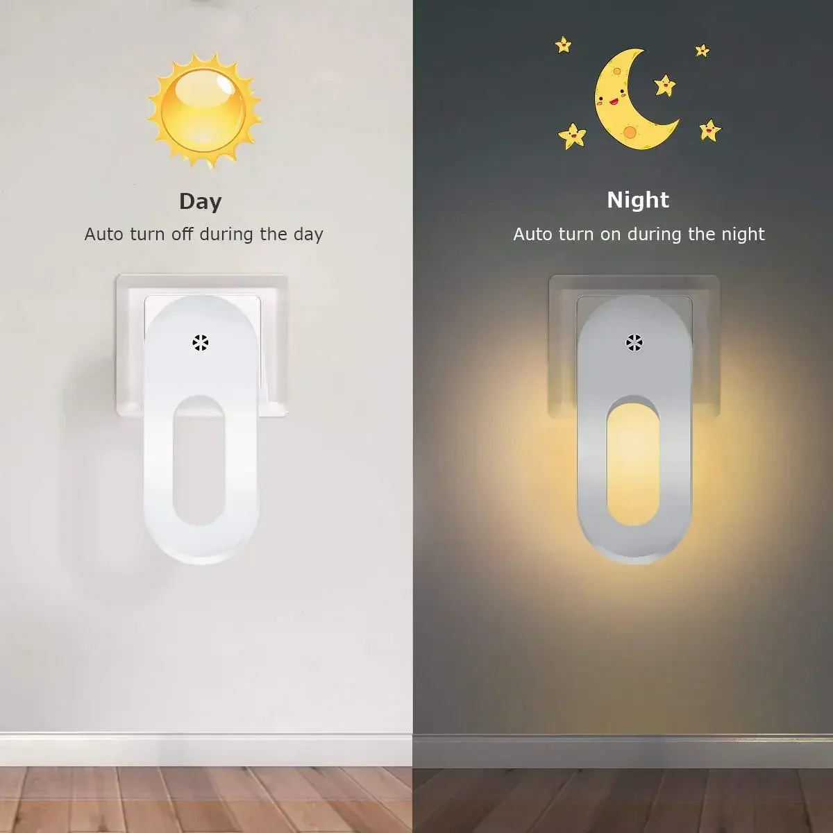 Lampada da notte con spina a LED Lampada da presa a muro UE/USA con sensore crepuscolare Lampada da notte a risparmio energetico per camera dei bambini Lampada bianca calda