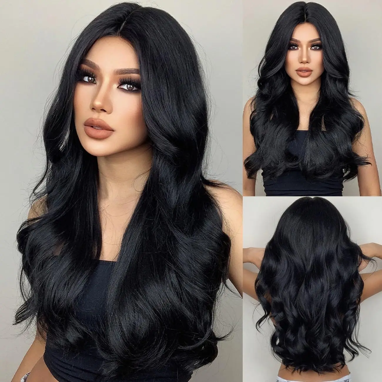 Moda preto marrom peruca sintética em longo cabelo encaracolado cabeça cheia conjunto de fibra química de seda de alta temperatura grande onda cabeça conjunto