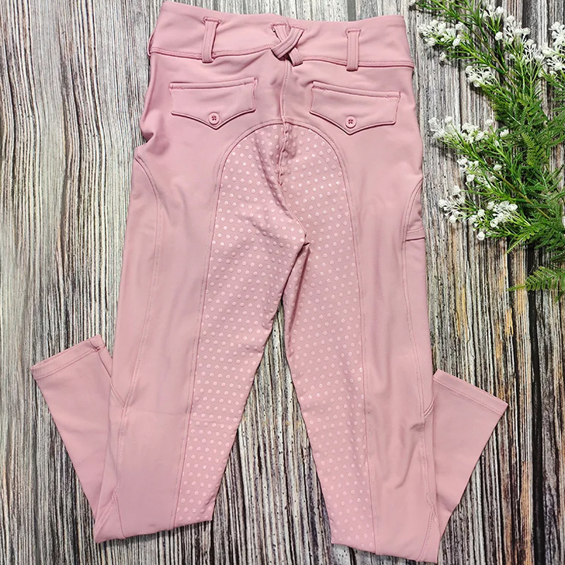 MXLLINA 소녀를위한 핑크 승마 바지 전체 좌석 실리콘 말 승마 바지 어린이 안티 필링 승마 레깅스