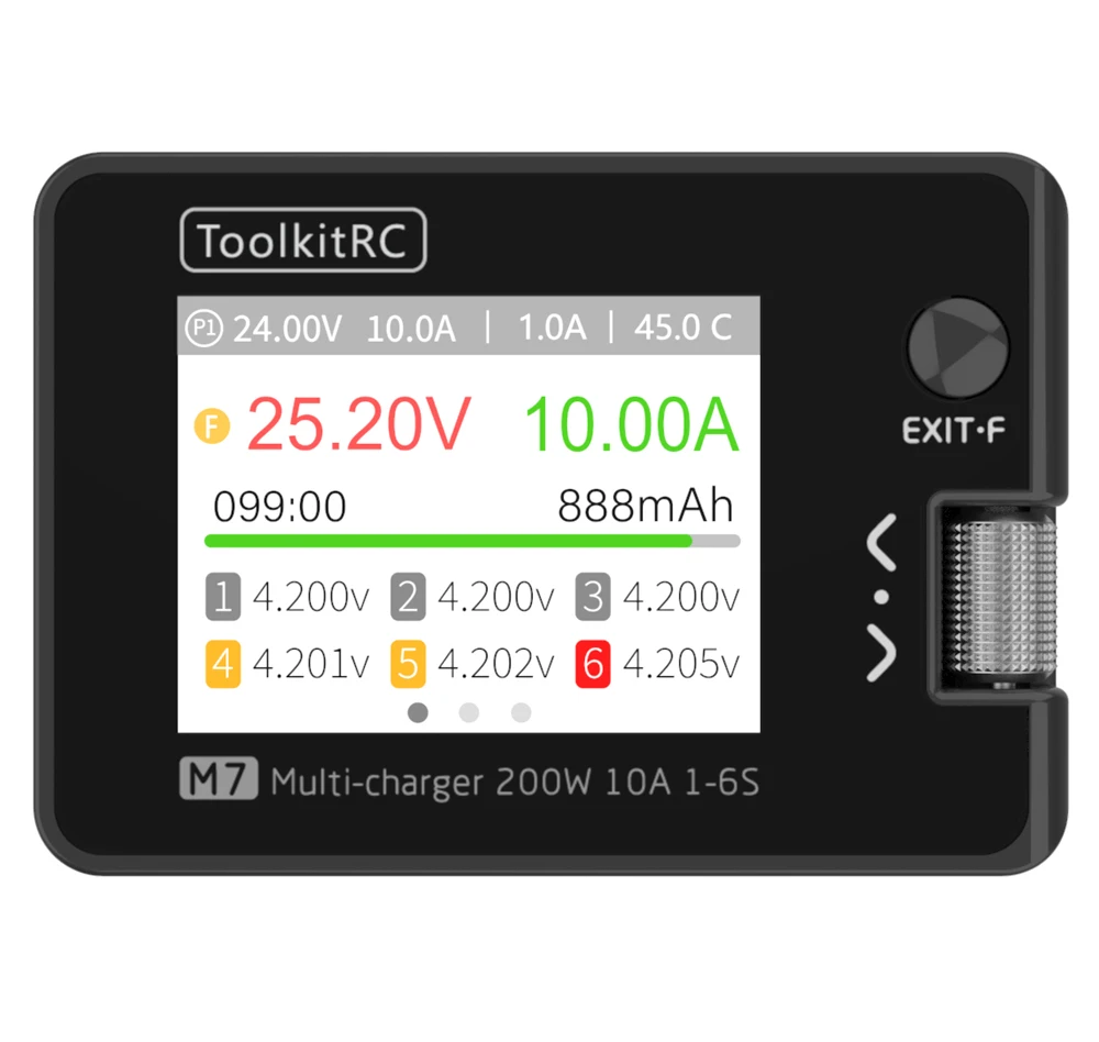 ToolkitRC M7 200W 10A DC BALANCE Charger Discharger สําหรับ 1-6S LiPo แบตเตอรี่แรงดันไฟฟ้า Servo Checker ESC เครื่องทดสอบตัวรับสัญญาณ LCD IPS