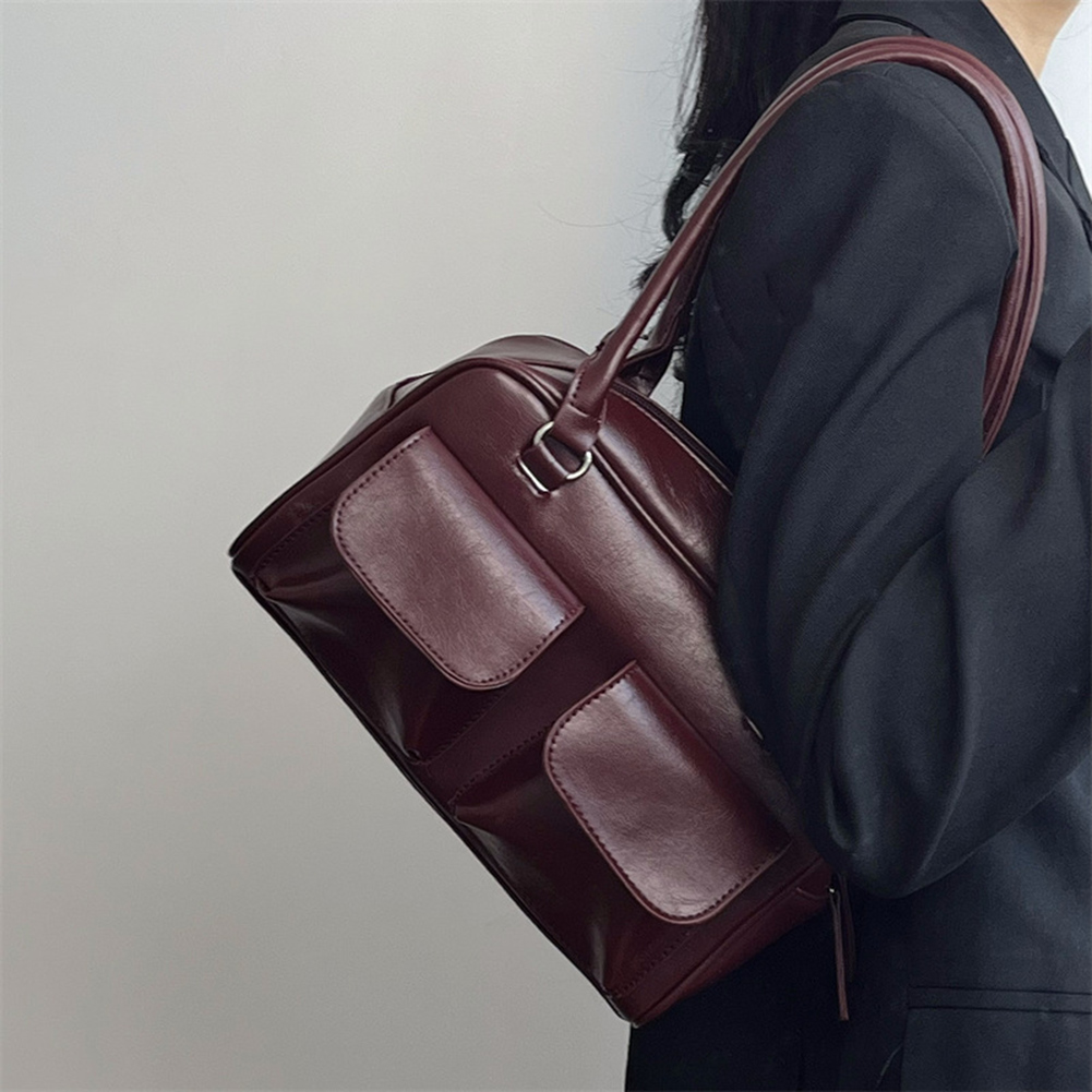 Retro Damen Satchel Hobo Bag PU Leder Einkaufstasche Fashion Solid Designer Achseltasche Casual Doppeltasche Hand Unterarmtasche