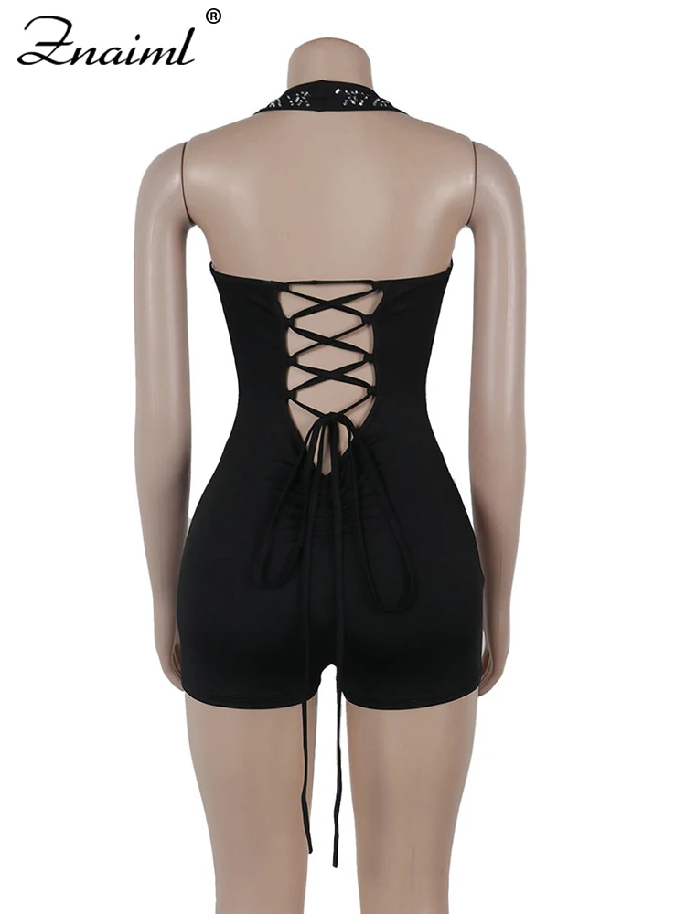 Znaiml-monos cortos con cuello en V profundo para mujer, trajes de vendaje Halter de diamantes de imitación, monos de cristal, fiesta de cumpleaños y Club nocturno