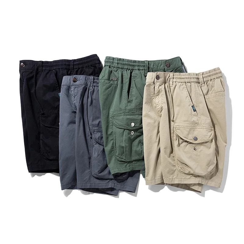 Pantalones cortos Cargo de algodón para hombre, ropa de verano para hombre, cintura elástica, informal, liso, para correr en la playa, pantalones cortos con múltiples bolsillos para hombre 40