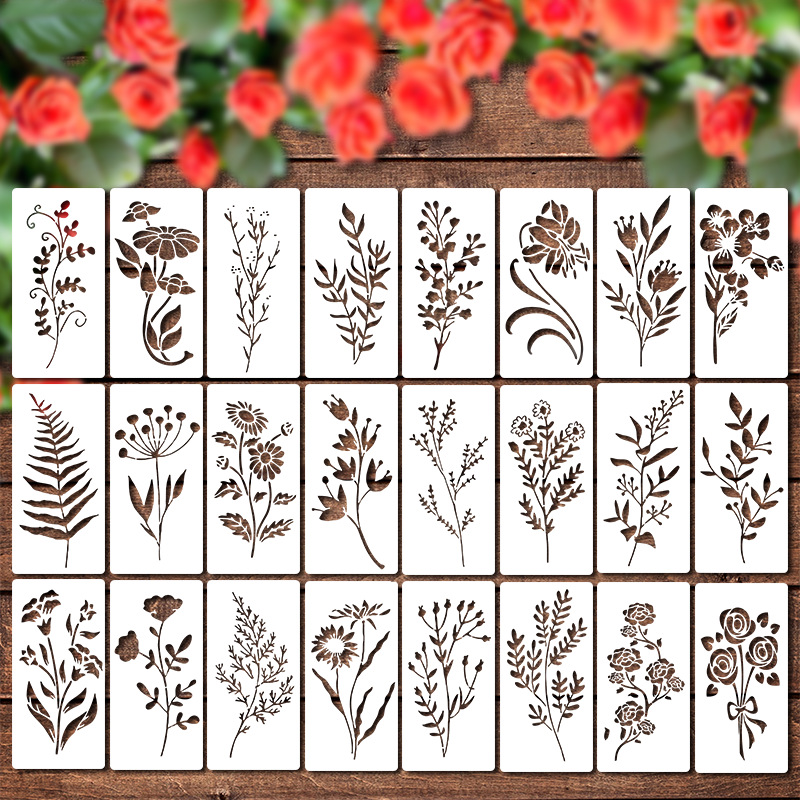 24pcs/Set Wildflower Stencils Professional Body Art Paint Stencils Reusable for Adults Kids Templates for Parties Makeup Tools