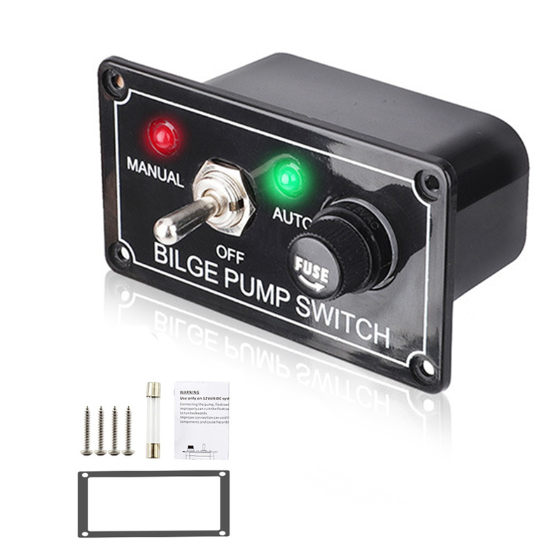DC 12V Fused Marine Bilge Pump Switch Panel with LED Indicator Light Manual/Off/Auto 3-Way Toggle Switch
