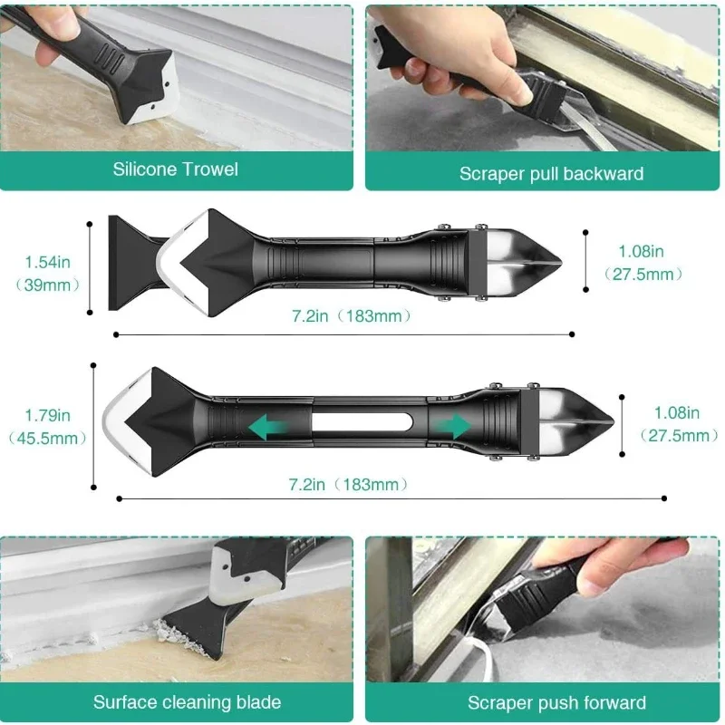 5 In1 ชุดเครื่องมือซิลิโคนเกรียง Scraper Corner Finisher Sealant Grout Scraper สําหรับห้องครัวห้องน้ํา Window Sink Joint
