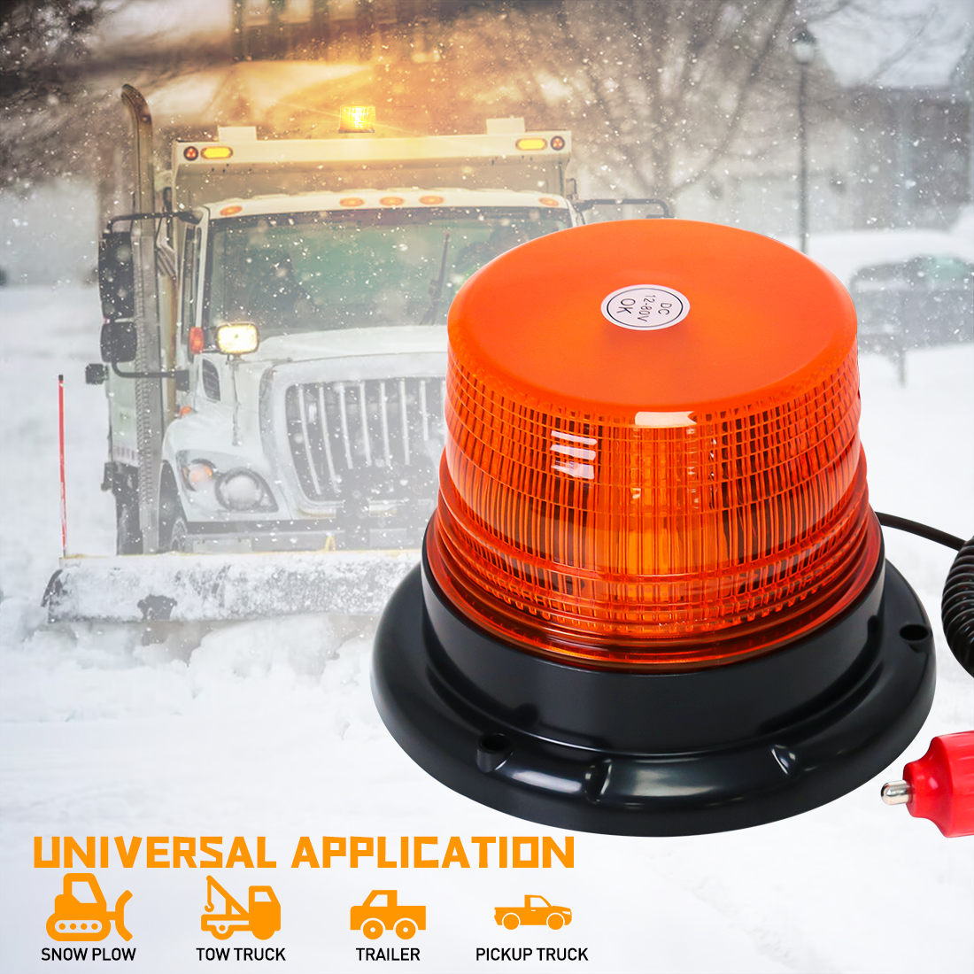 รถบรรทุกรถหลังคาไฟเตือนฉุกเฉิน LED Strobe Light กระพริบ Beacon พร้อมฐานแม่เหล็กสําหรับความปลอดภัยอัตโนมัติ 12V 24V -80V