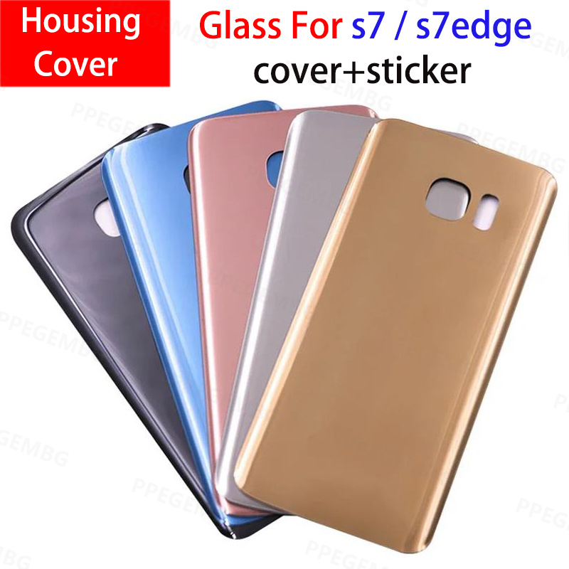 สําหรับ Samsung Galaxy S7 G930 G930F S7 Edge G935 ฝาหลังแบตเตอรี่ด้านหลังฝาปิดกรณีแผงกระจกเลนส์กล้องกาว