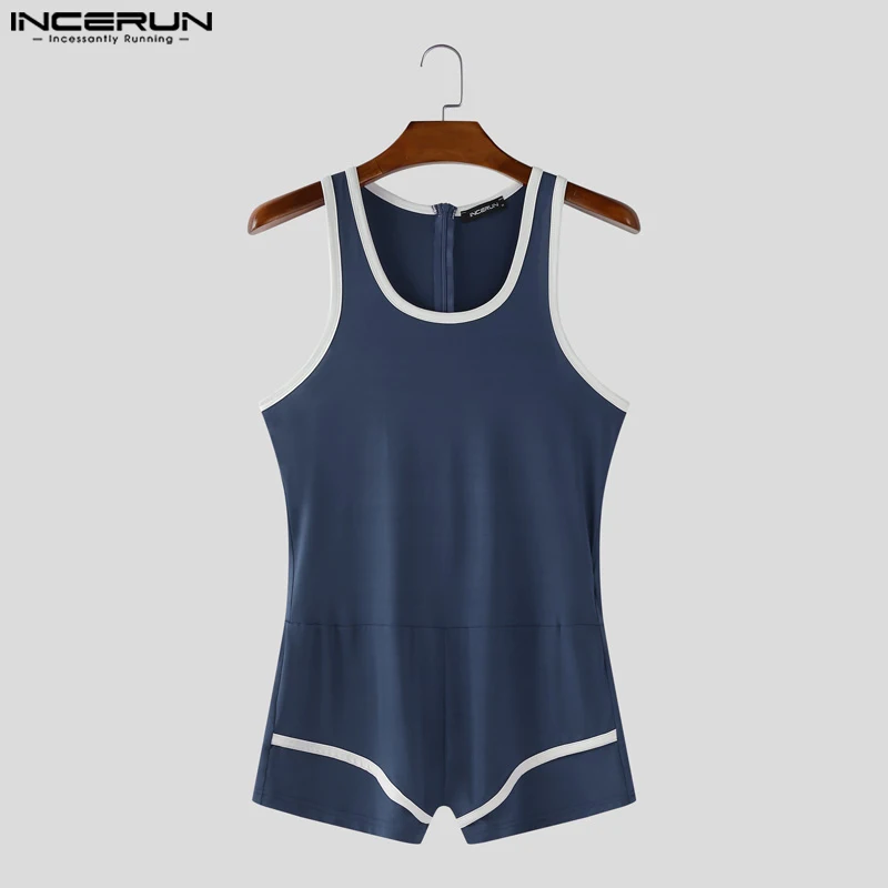 INCERUN Männer Bodys Patchwork Oansatz Ärmellose Sommer Männlichen Strampler Playsuits Streetwear Workout Sexy 2025, Gemütliche Bodysuit Männer