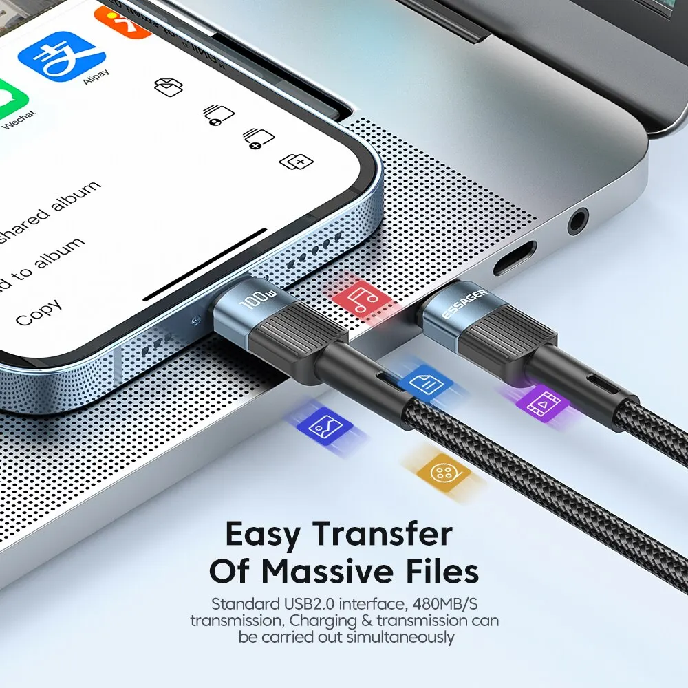 Essager 100W C a C tipo C cavo USB C PD cavo di ricarica rapida per caricabatterie per Macbook Samsung Xiaomi tipo C cavo USB C