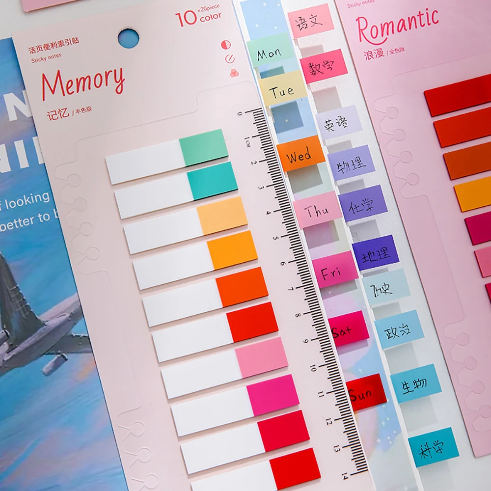 200 Sheets Colorful Sticky Notes Index Stickers Planning Reminder Memo Pad Bookmarks Notepads School Office Stationery