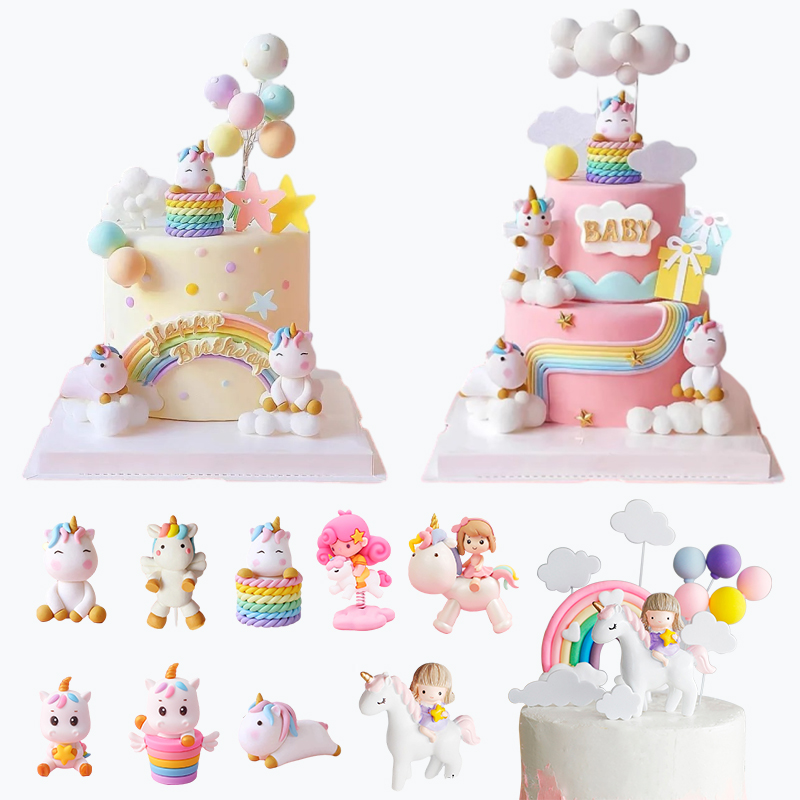 Regenbogen Einhorn Kuchen Topper Mädchen Geburtstag Dekoration Baby Shower Party Supplies Kinder 1. Alles Gute zum Geburtstag Einhorn Thema Dekor