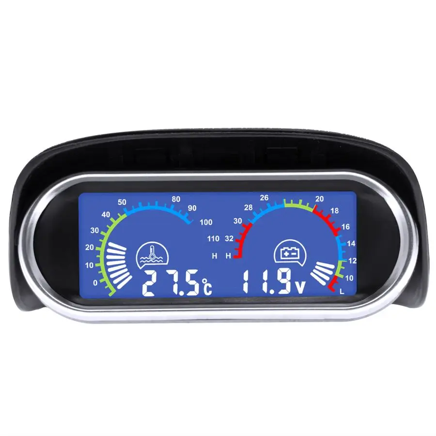 Medidor de temperatura del agua para coche, 2 en 1, LCD, Sensor de temperatura del agua, voltímetro de 10mm, voltaje Horizontal Digital, 12v, 24v