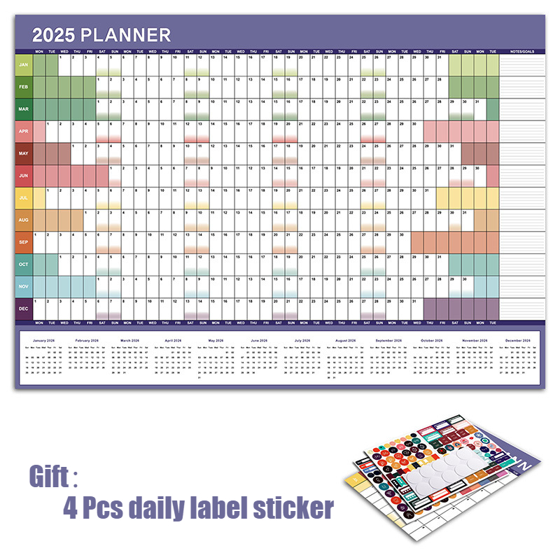 Neuer englischer Wandkalender 2025, Einzelblatt, jährlicher Wandkalender, leerer Gürtel, Memo, Tagesplaner, einfache Raumdekoration