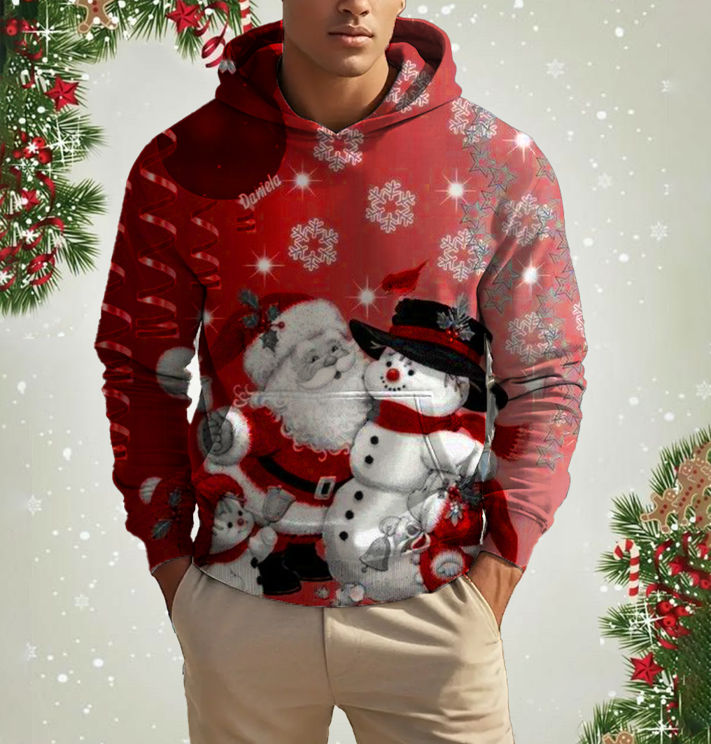 Moletom com capuz estampado de rena de Natal masculino com padrão de desenho animado animal moletom casual fofo de poliéster e elastano misturado com capuz