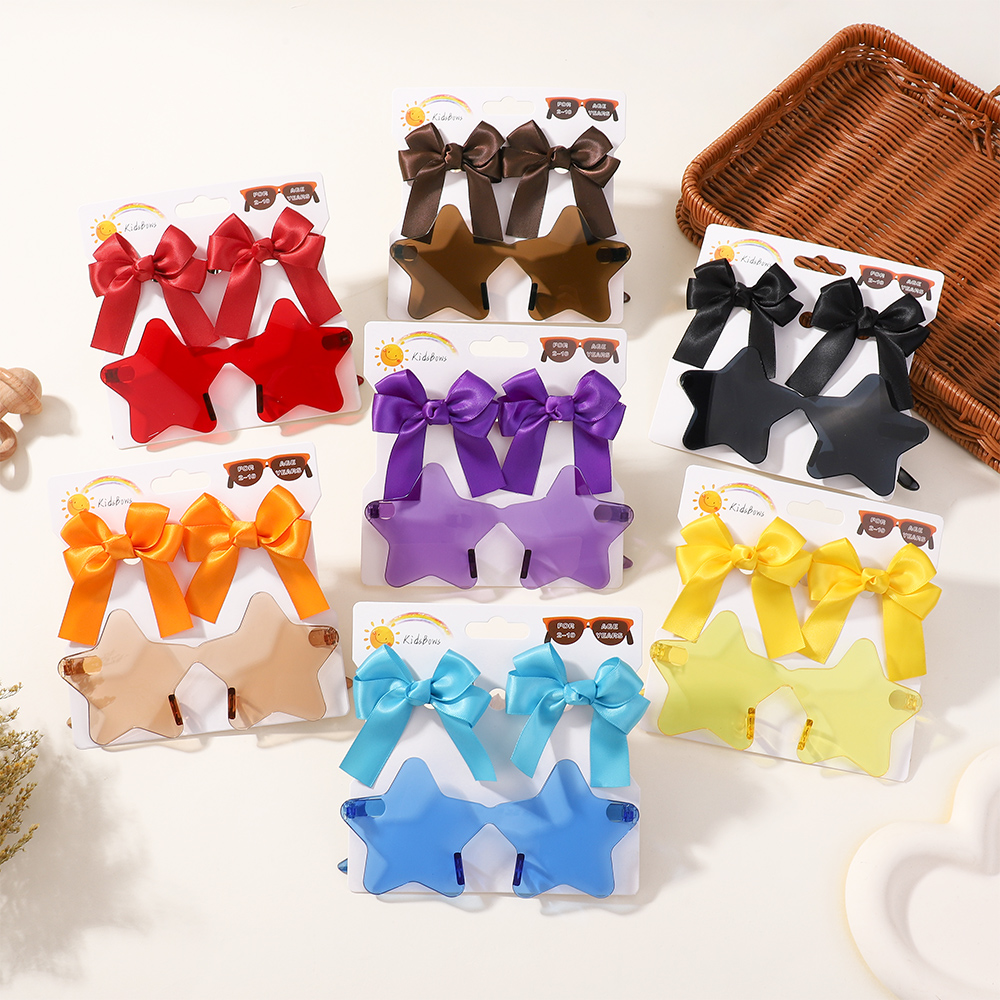 Conjunto de gafas de sol redondas para niños, accesorios de protección para el cabello, diadema, lazo, regalo, verano, 2 unidades