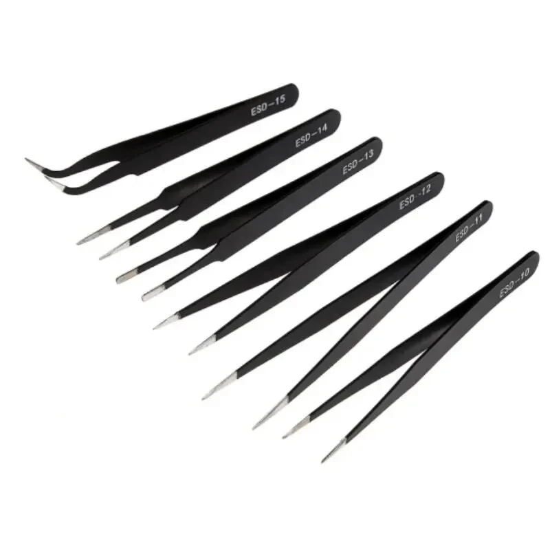 Pinzette nere dritte curve in acciaio inossidabile per nail art con strass, strumento per la raccolta di paillettes, perline, set di utensili manuali