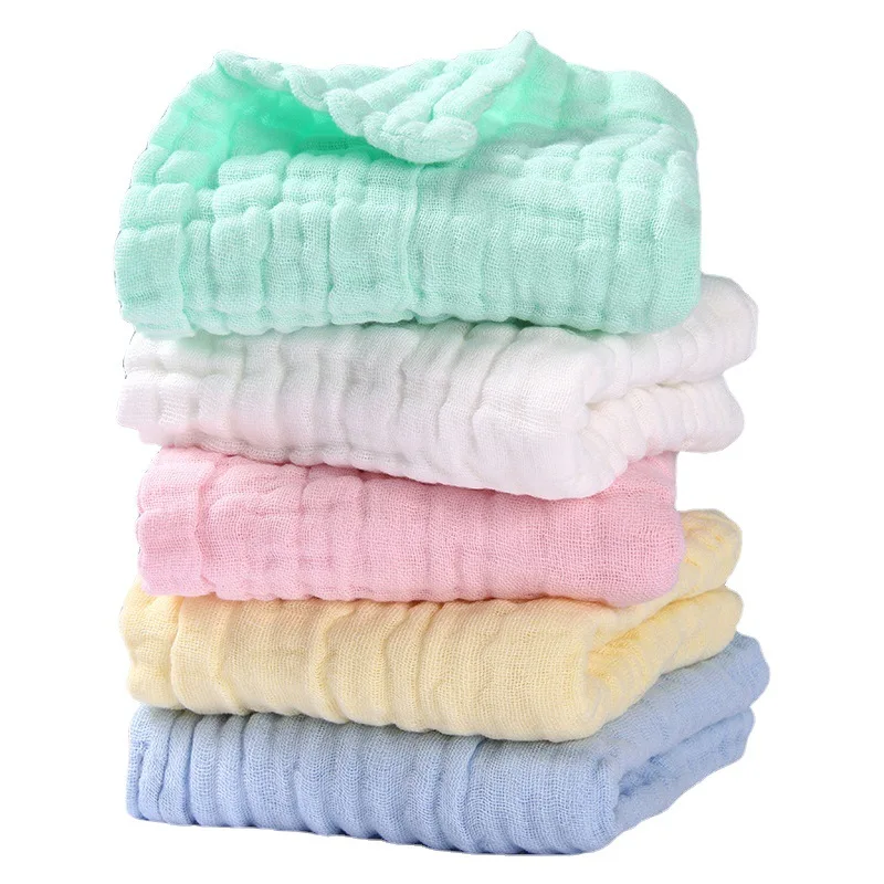 5pcs 100% Cotton Gauze Baby Towels 30*30cm Square Soft Solid Color Newborn Infant Wash Face Hand Bathing Towel Bibs Handkerchief