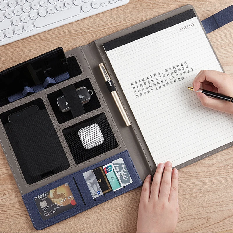 Multifunction A4 Leather Portfolio File Folder Man Phone Document Holder Organizer Executive Briefcase Suitcase Business Office