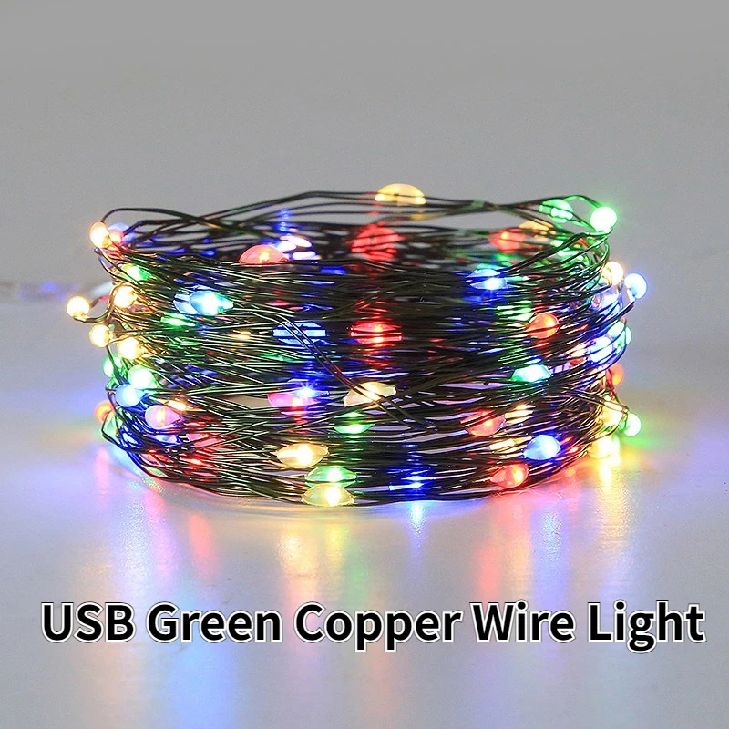 5M/10M/20M/30M LEDs Lights String Remote Control Fairy Light USB Operated LED String Lamp Green Copper Wire Christmas Decoration