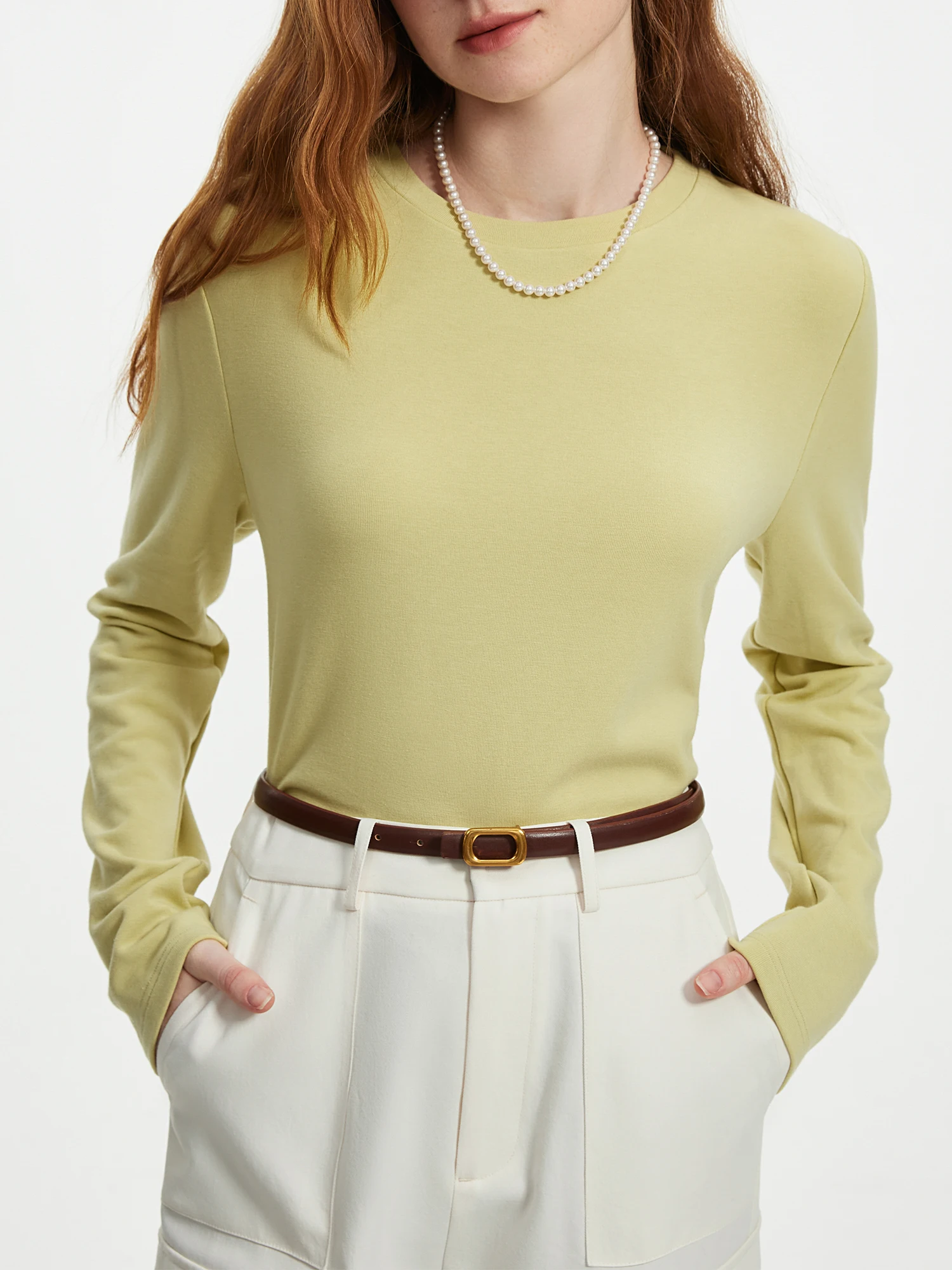 FSLE【4 Farben】Damen-Pullover, braun, lässig, Rundhalsausschnitt, gerade, langärmelig, Oberteile, schwarze Pendler-Pullover 24FS14718