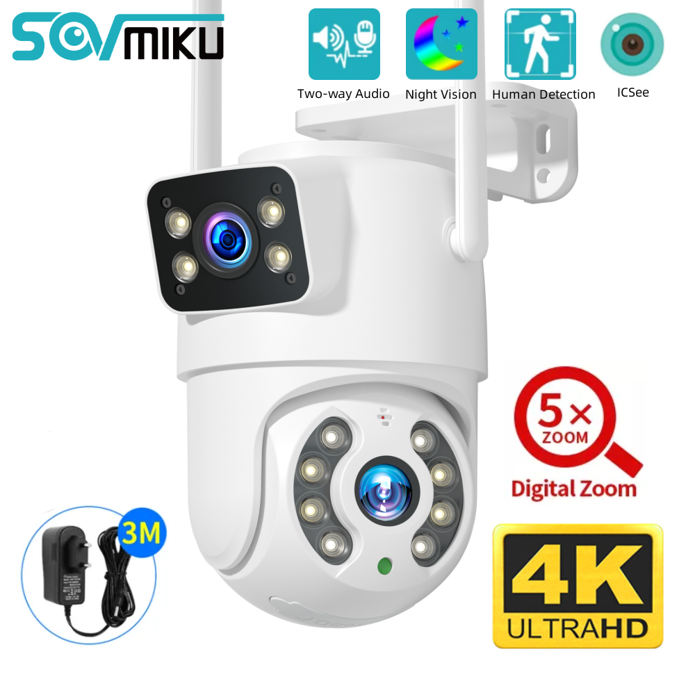 8mp 4k ptz wifi câmera lente dupla 5x zoom visão noturna rastreamento automático câmera de vigilância wi fi cctv câmera ip proteção segurança